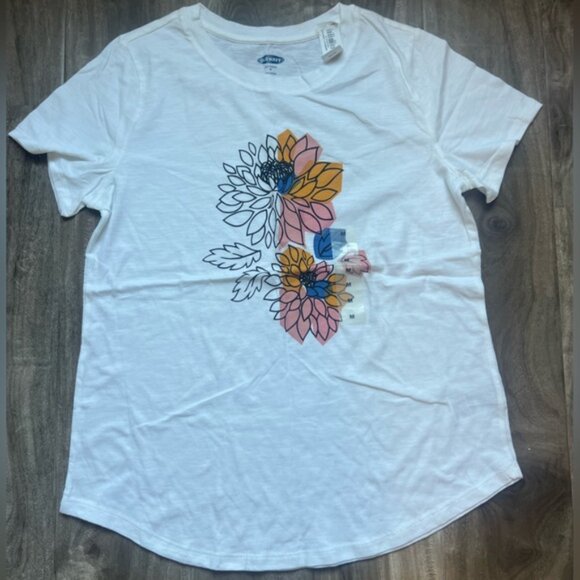 Old navy Floral Graphic White T-Shirt size M - Picture 1 of 2